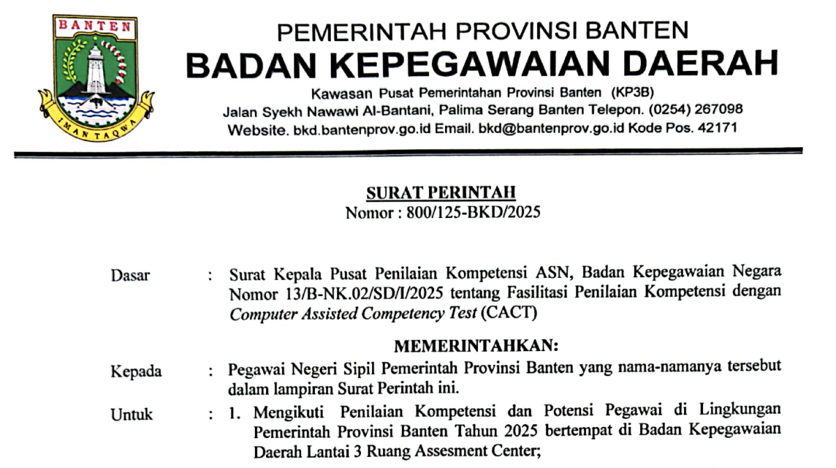 Surat Perintah Penilaian Kompetensi dan Potensi Pegawai